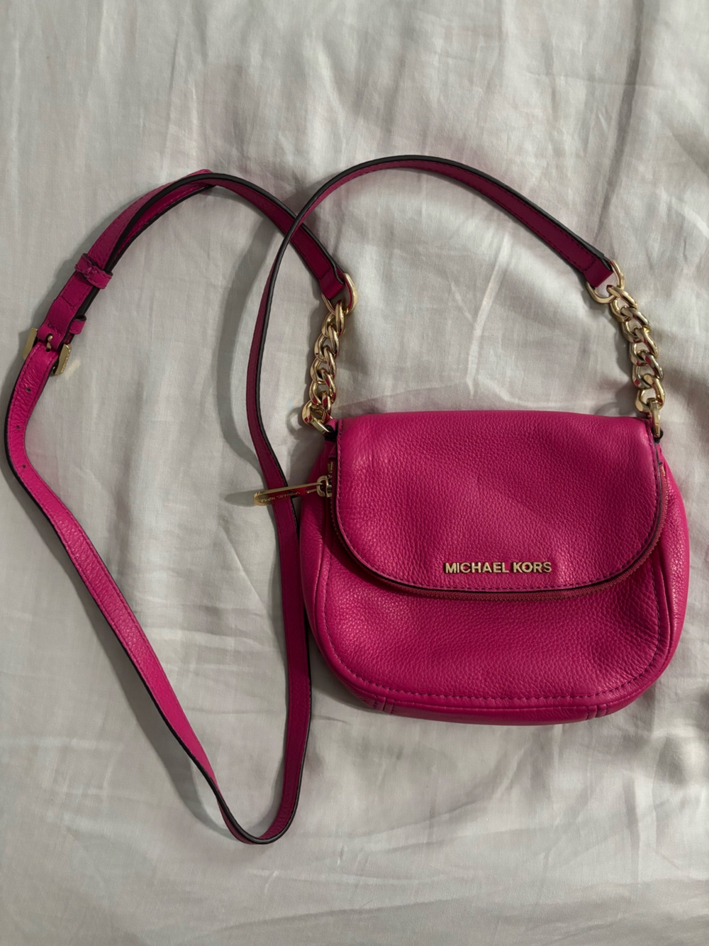 Michael Kors Leather Chain Strap Crossbody Bag - Hot Pink
